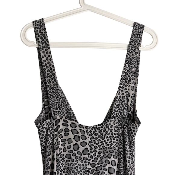 Norma Kamali Leopard Print Sexy Ruched Tank Mini Dress L Grey Animal Print Y2K - Picture 4 of 7